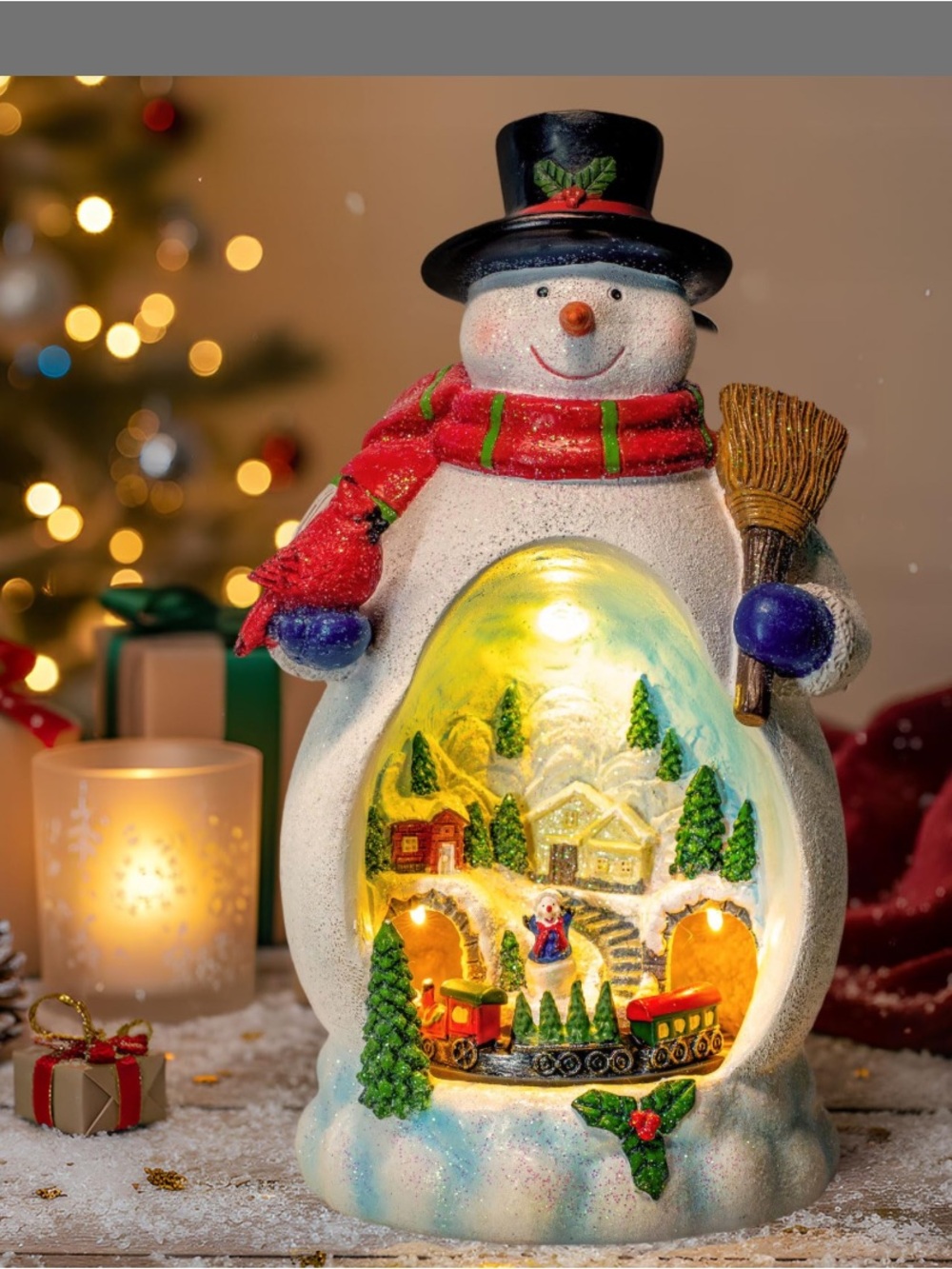 Musical Snowman & Village Houses with Rotating Train Lighted Christmas Decor